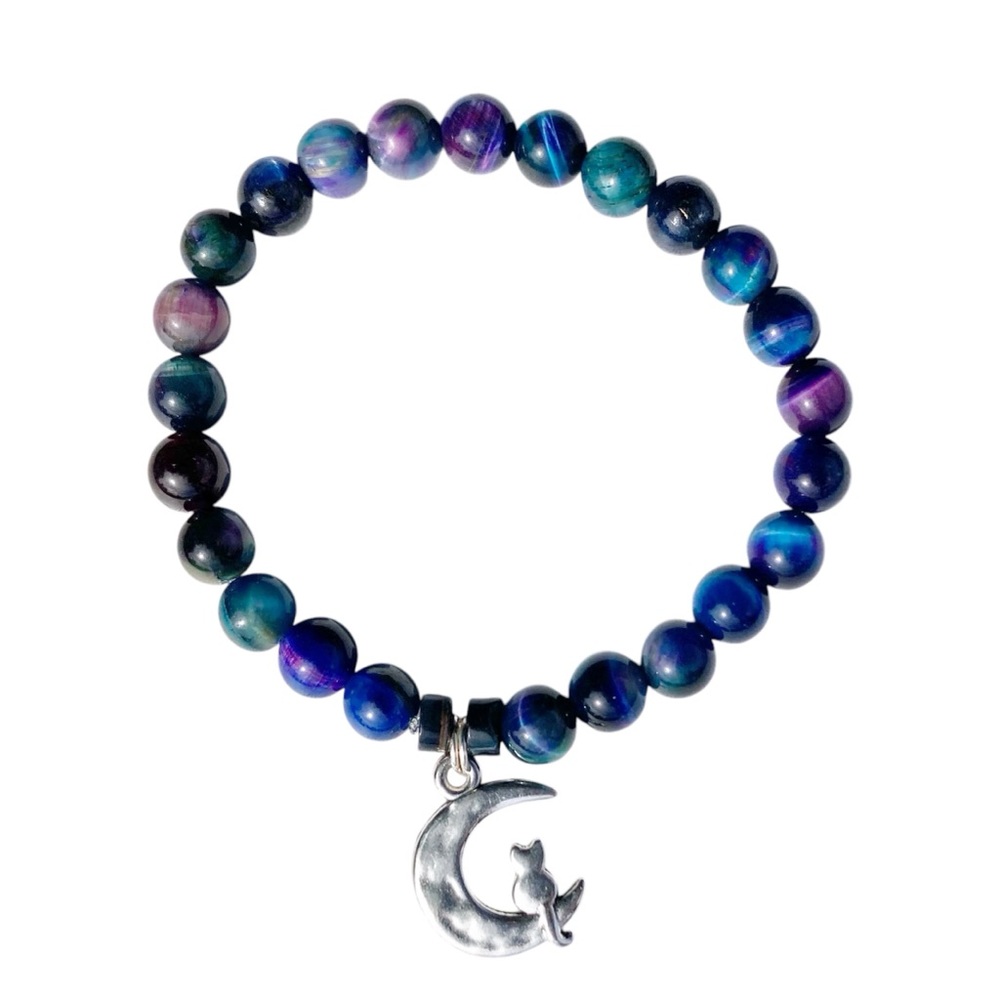 Aurora Tiger's Eye Cat on the Moon Bracelet 💜